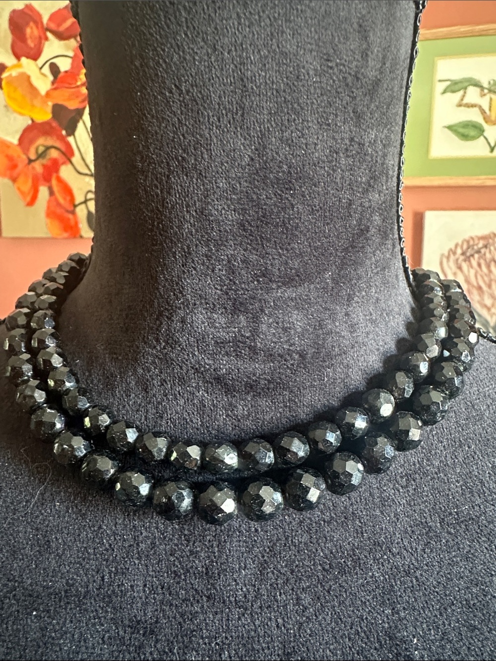 Black Faceted Bead Double-Strand Necklace -